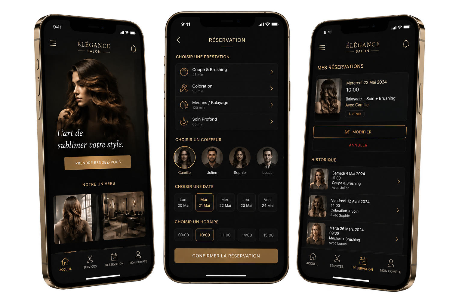 T&eacute;l&eacute;phones de l'application mobile pour salon de coiffure