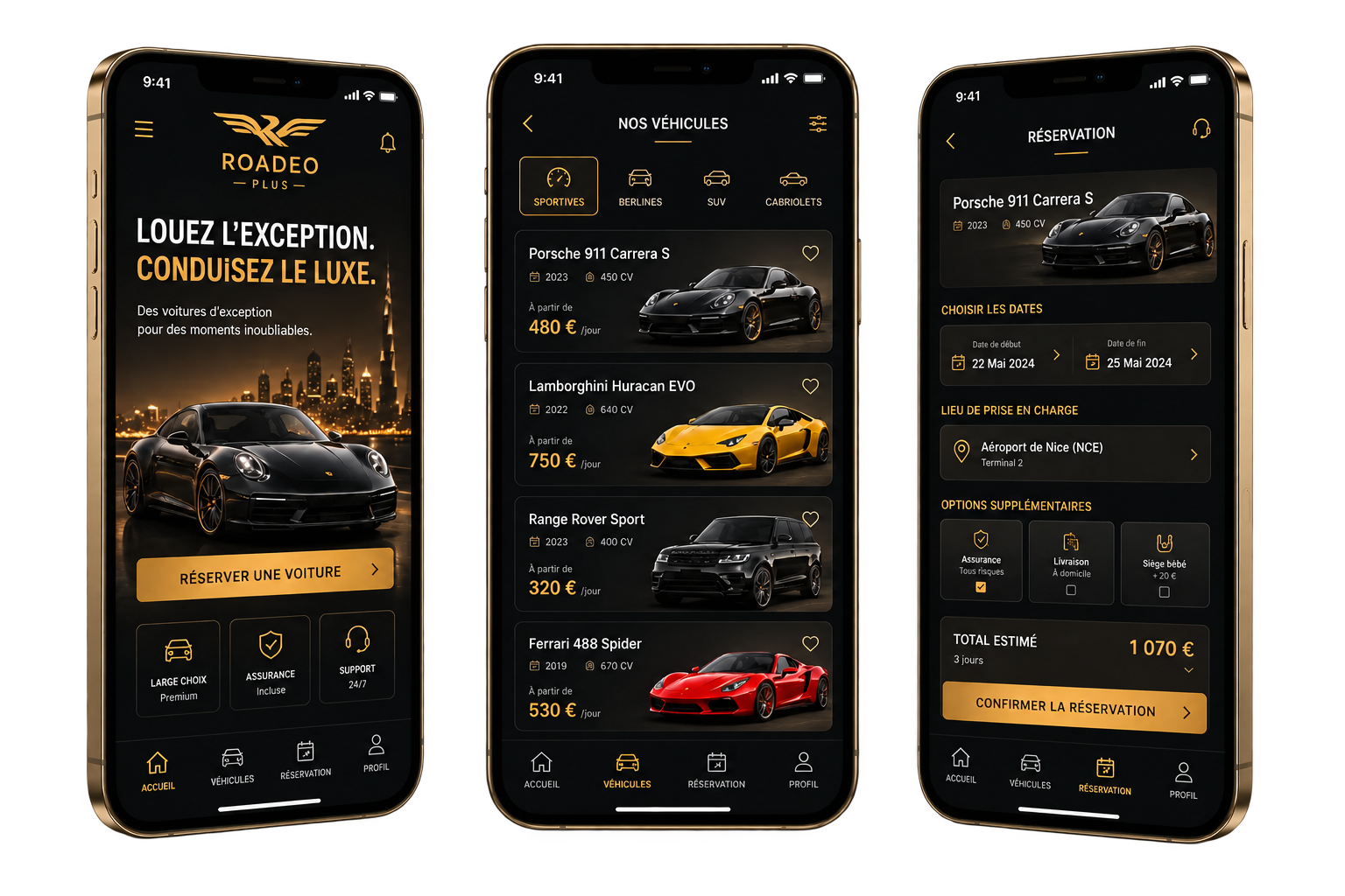 T&eacute;l&eacute;phones de l'application mobile pour agence de location automobile