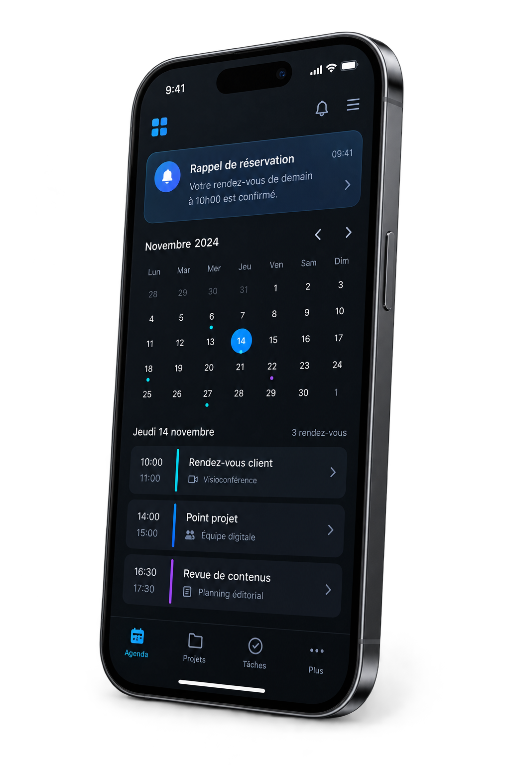 Maquette d'une notification de rappel de r&eacute;servation dans une application mobile
