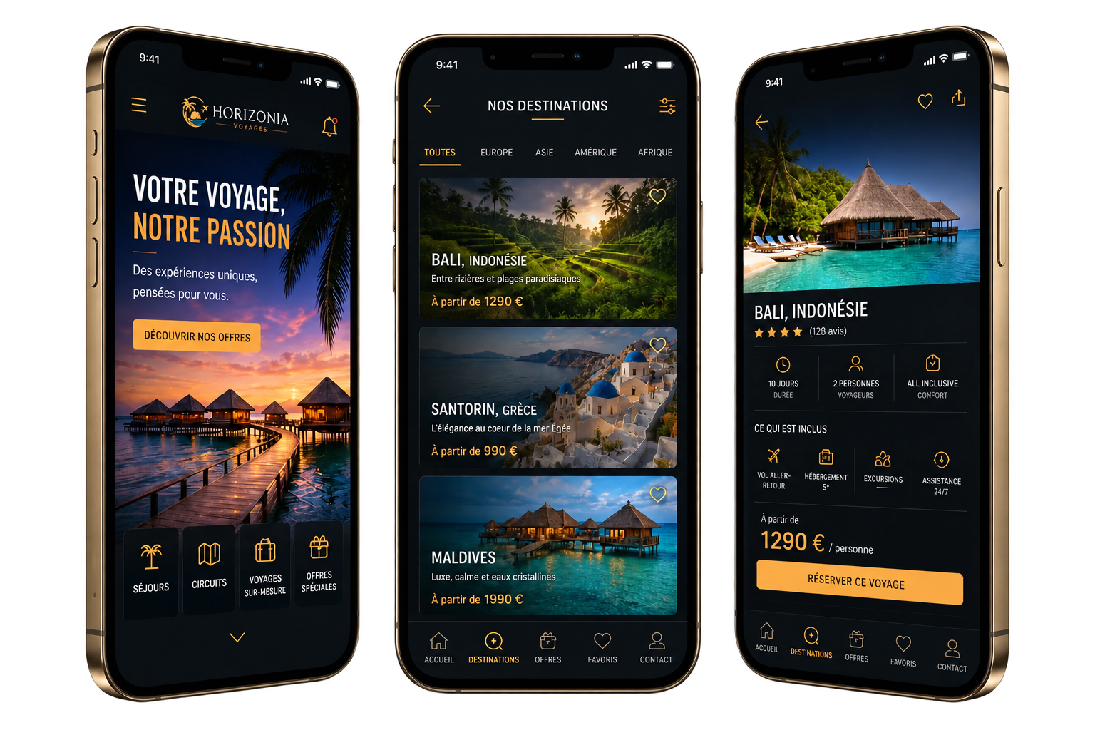 T&eacute;l&eacute;phones de l'application mobile pour agence de voyage