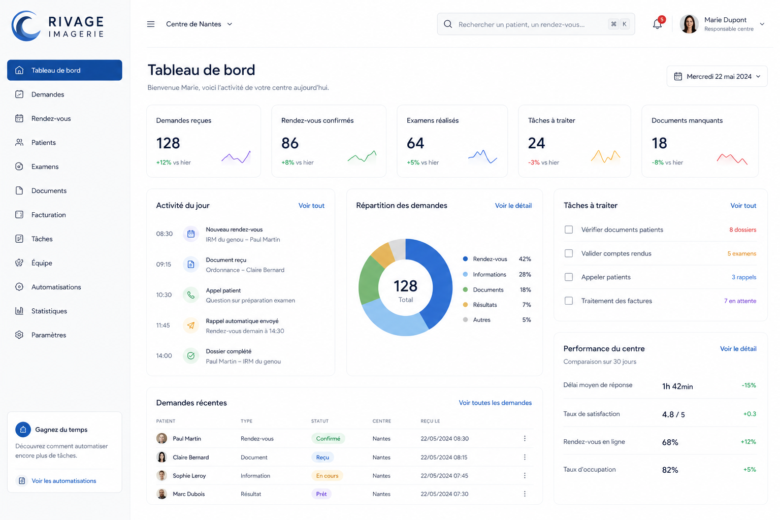 Capture du site ou de l'interface Rivage Imagerie
